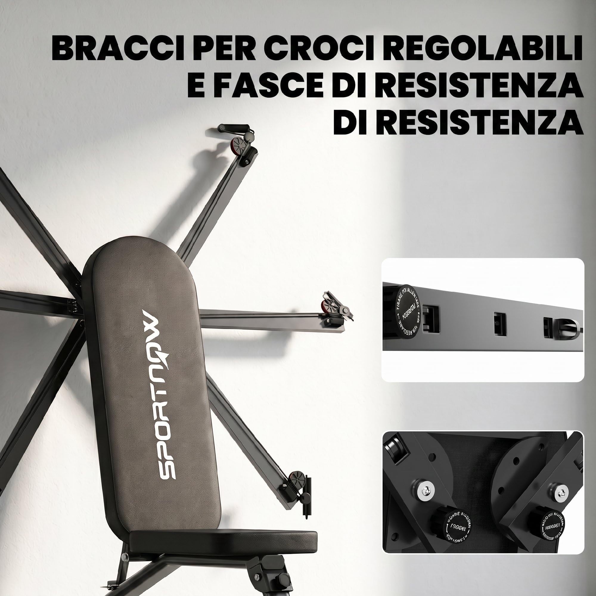 SPORTNOW Panca Pesi con Schienale Regolabile a 3 Posizioni Nero | Panca Palestra Pieghevole, Inclinata/Declinata/Piana, con Bande di Resistenza, per Allenamento Total Body