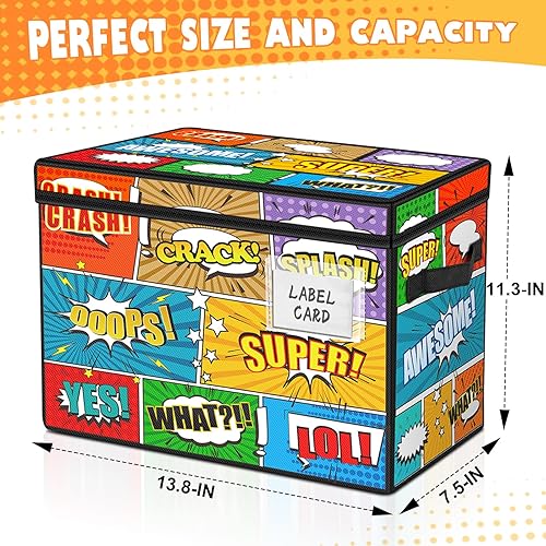 Miniatura 2 de Leffis Caja de cómics plegable con patrón, contenedor de cómics con tapa totalmente cerrada y ranura para etiquetas, 13.8 x 7.5 x 9.6 pulgadas,