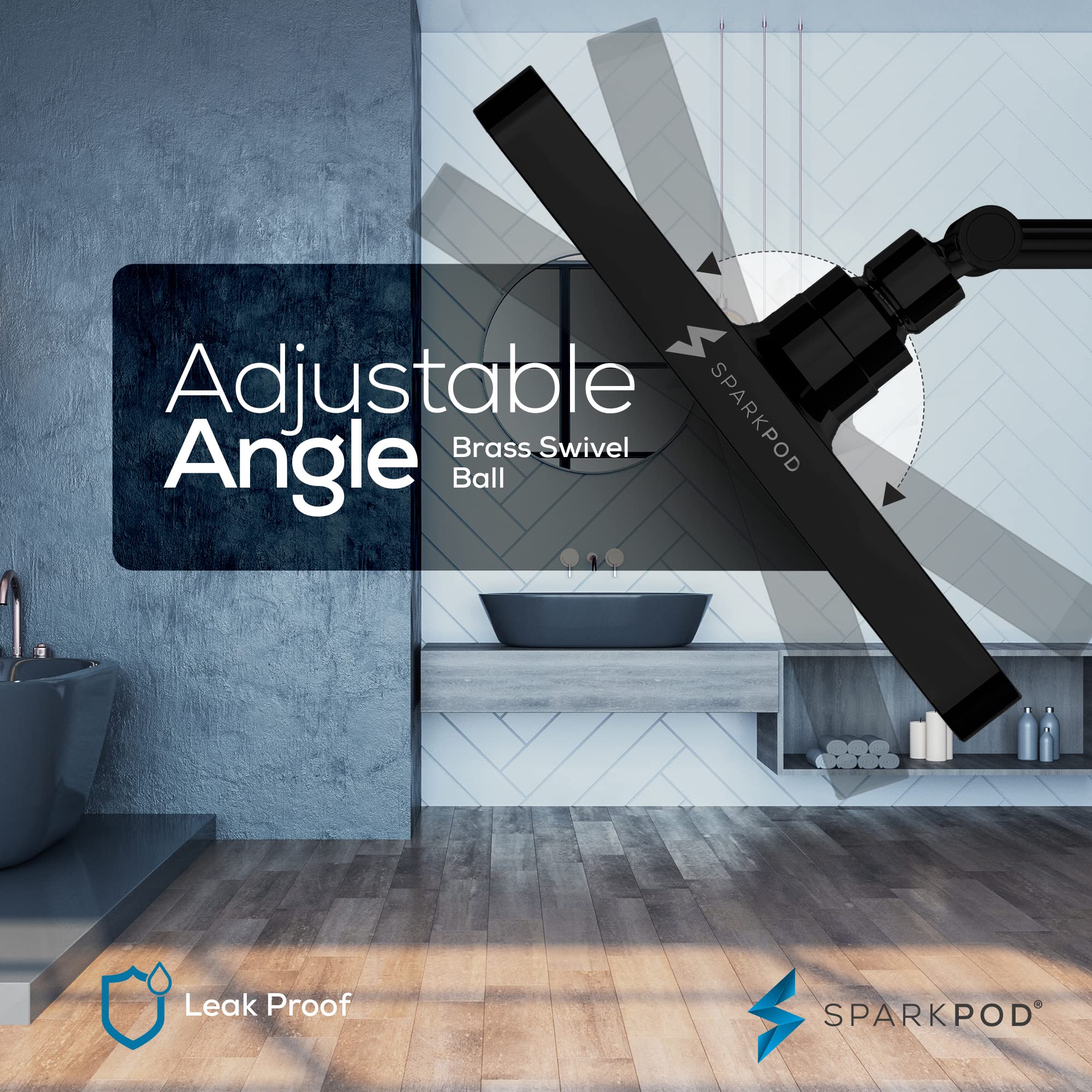 SparkPod Soffione doccia fisso, pioggia ad alta pressione, look moderno di lusso, facile installazione senza attrezzi, ricambio perfetto per il soffione doccia del bagno (quadrato 20 cm, nero
