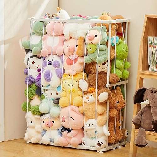 Miniatura 10 de Almacenamiento de animales de peluche de metal, soporte grande para animales de peluche con cordón elástico, almacenamiento de zoológico de animales