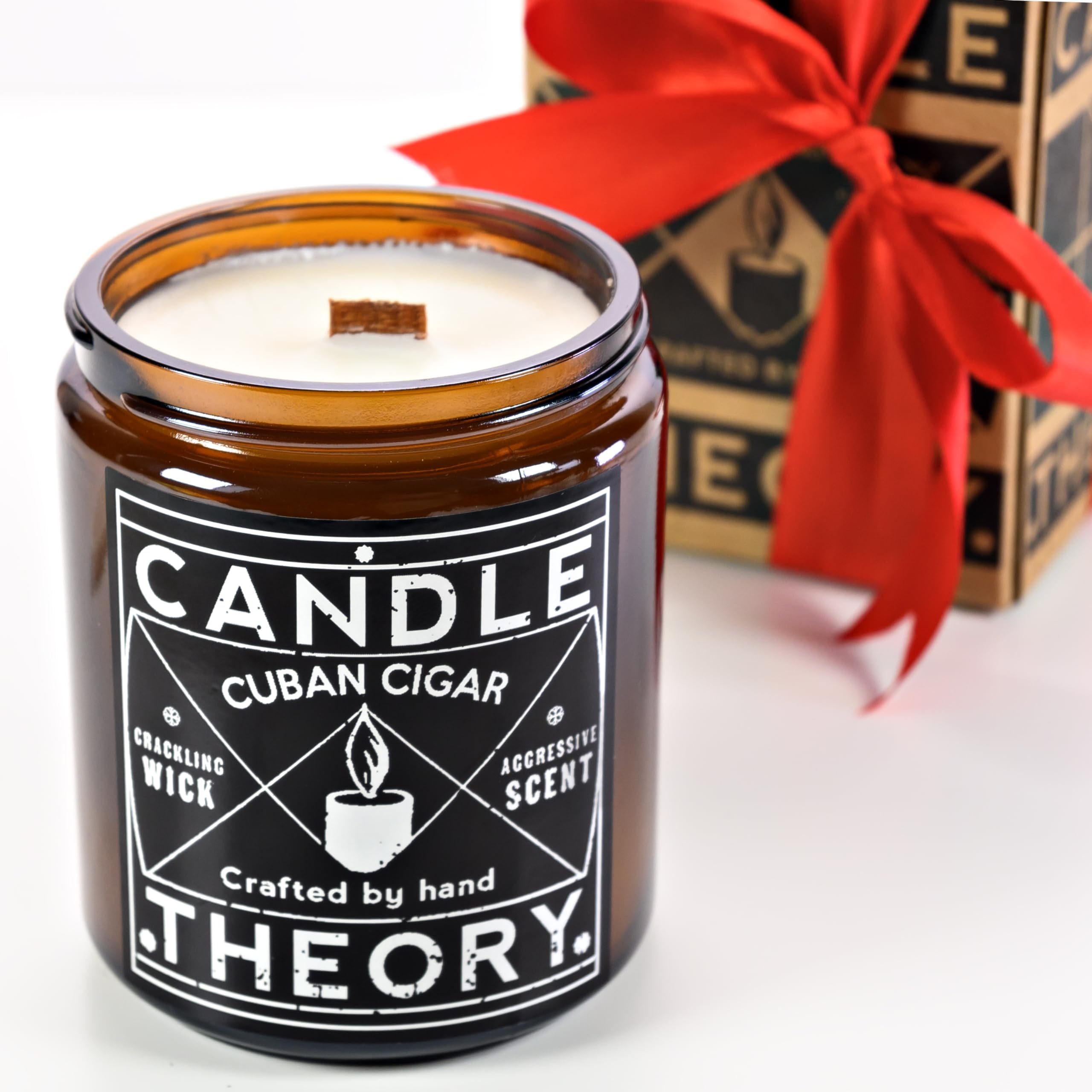 Candle Theory Cuban Cigar Scented Candle for Men 7.6 oz, Manly Crackling Woodwick Tobacco Candles Scented
