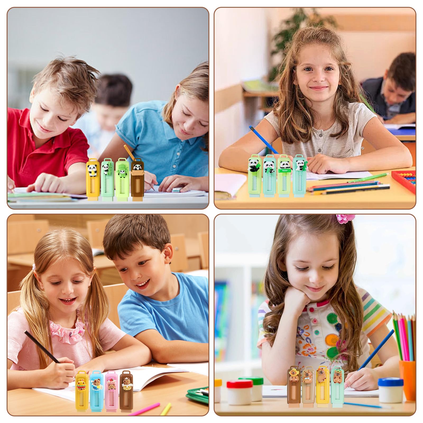Kawaii Gomme da Cancellare Retrattili Bambini 16 Pezzi, Gomma Capybara & Panda, Regalini Festa Compleanno Scuola 4-10 Anni