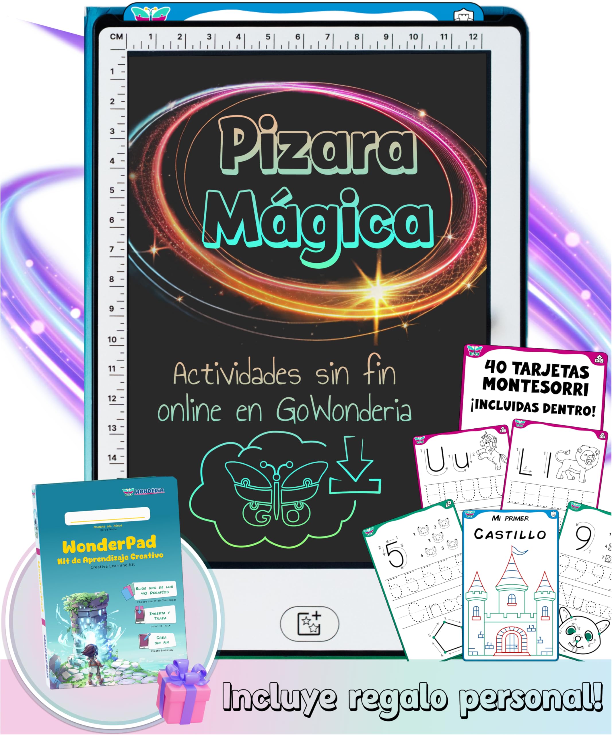 WonderPad  8.5 Magic Tracing Tablet with Transparent Screen & 40 Montessori Cards | STEAM Learning Toy for Children Ages 410 | Trace, Create & Explore | Fun for Home & Travel