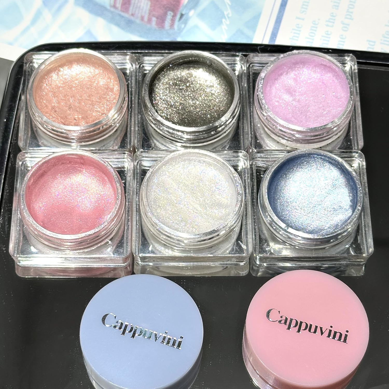Cappuvini Broken Diamond Moist Highlighter Liquid | Multi-Use Shimmer for Cheeks Brow Bone | Water-Based Gel Texture | Glittery Shine Highlighter with Glass Skin Effect | Cute Color Silver Pink Blue Lavender | Contours and Highlighters Liquid Glow | Gen Z Kawaii Beauty Makeup with Moisturizing Formula (06# Dream Twilight, 4g)-picture-12