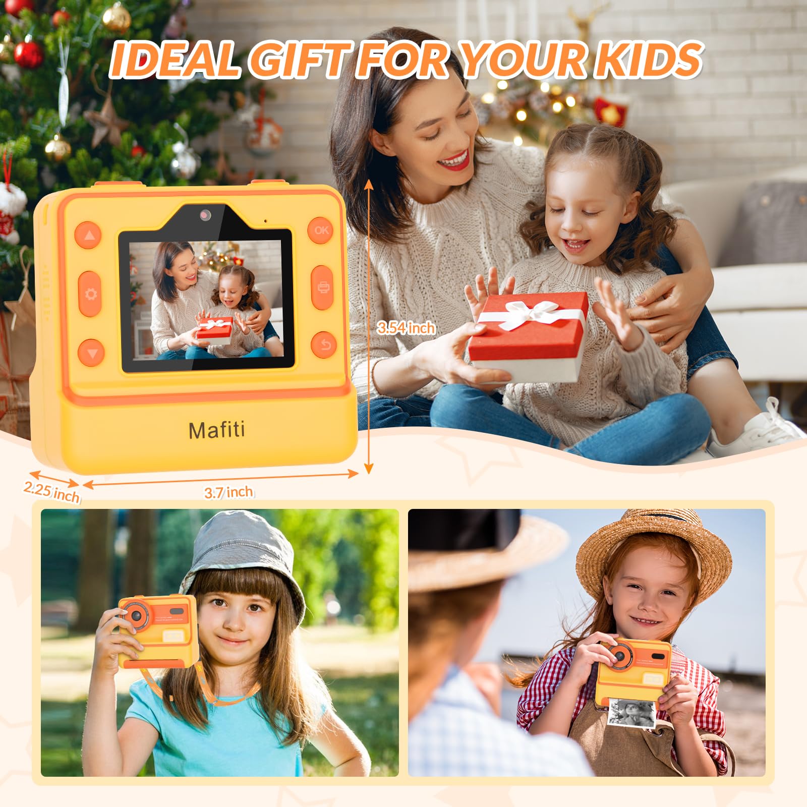 Mafiti Kids Camera Instant Print, Fotocamera istantanea 1080P per bambini, Fotocamera digitale selfie con display da