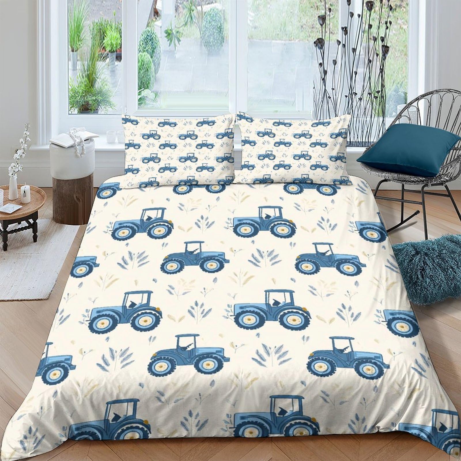 Ctjqhvkz Style-6 3D Printed Blue Tractor Fitted Sheet Microfiber Soft Breathable Cartoon Vehicle Mattress Cover For Bedroom Guest Room Single（135X200cm）