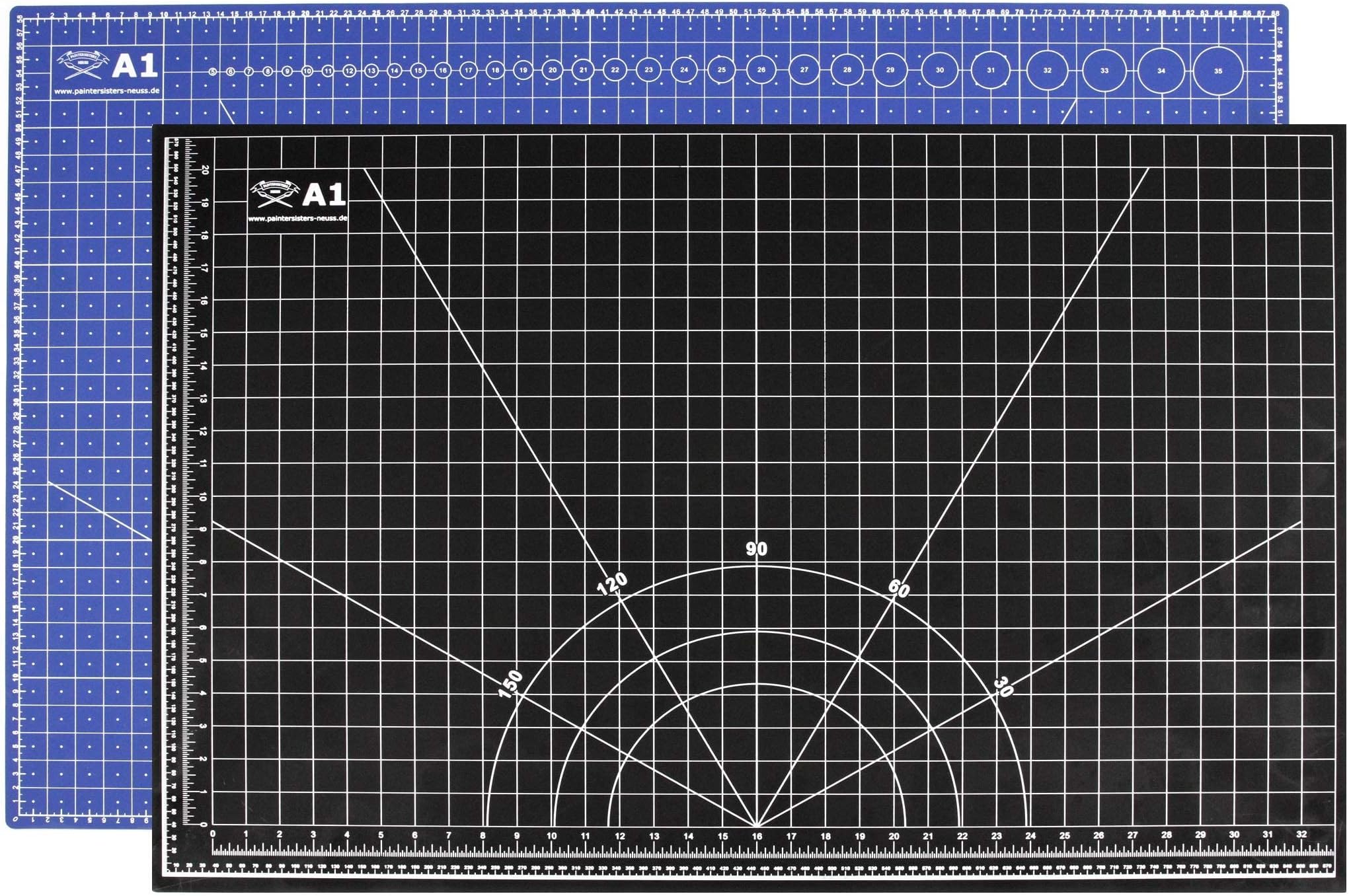 Professional Cutting Mat A1 = 60 x 90 cm Printed on Both Sides cm & Inch 5-Ply Self-Healing Two Tone Blue / Black 3 mm Th