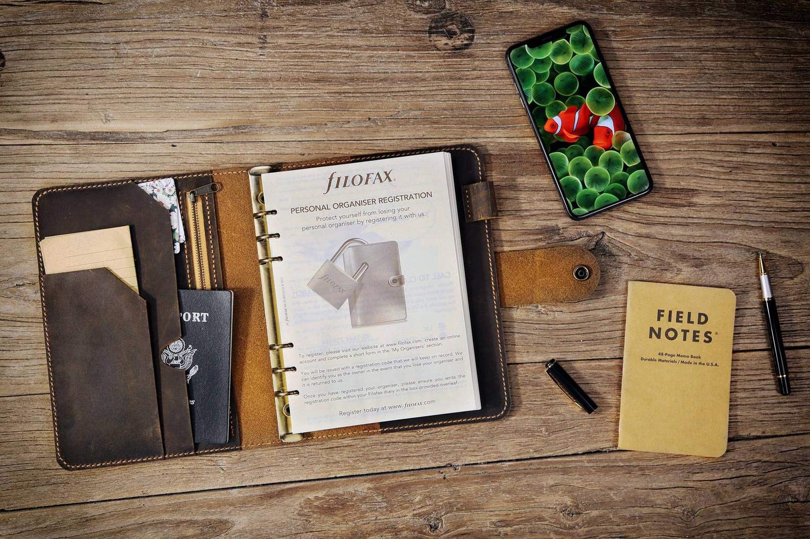 A5 Leder Organizer Ringbuch, Vintage Notizbuch, Gravur personalisiert