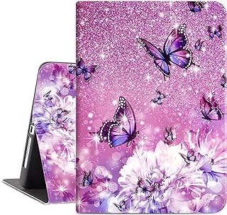 iPad Air 2 Case, iPad 9.7 Case 2017/2018 for iPad 5th/6th Generation Case, iPad Air 1st Case Women Girls Soft Rubber Back Multi-Angle Viewing Adjustable Stand Auto Wake/Sleep, Flower Butterfly
