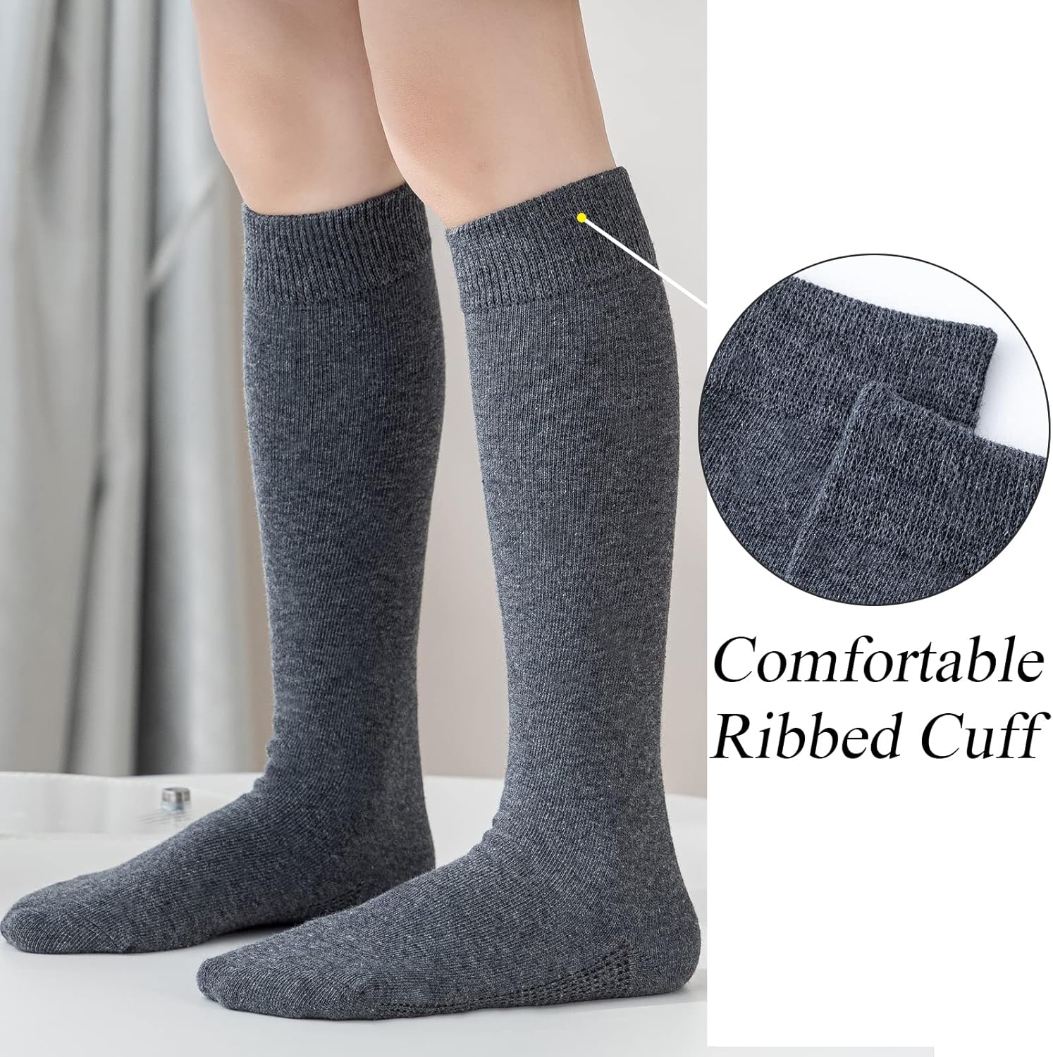 Girls' Knee High Cable Knit/Ribbed School Uniform Socks - 3/6 Pack Seamless Tube Socks for Kids Soccer - Unisex, 3-14 Years - Image 5