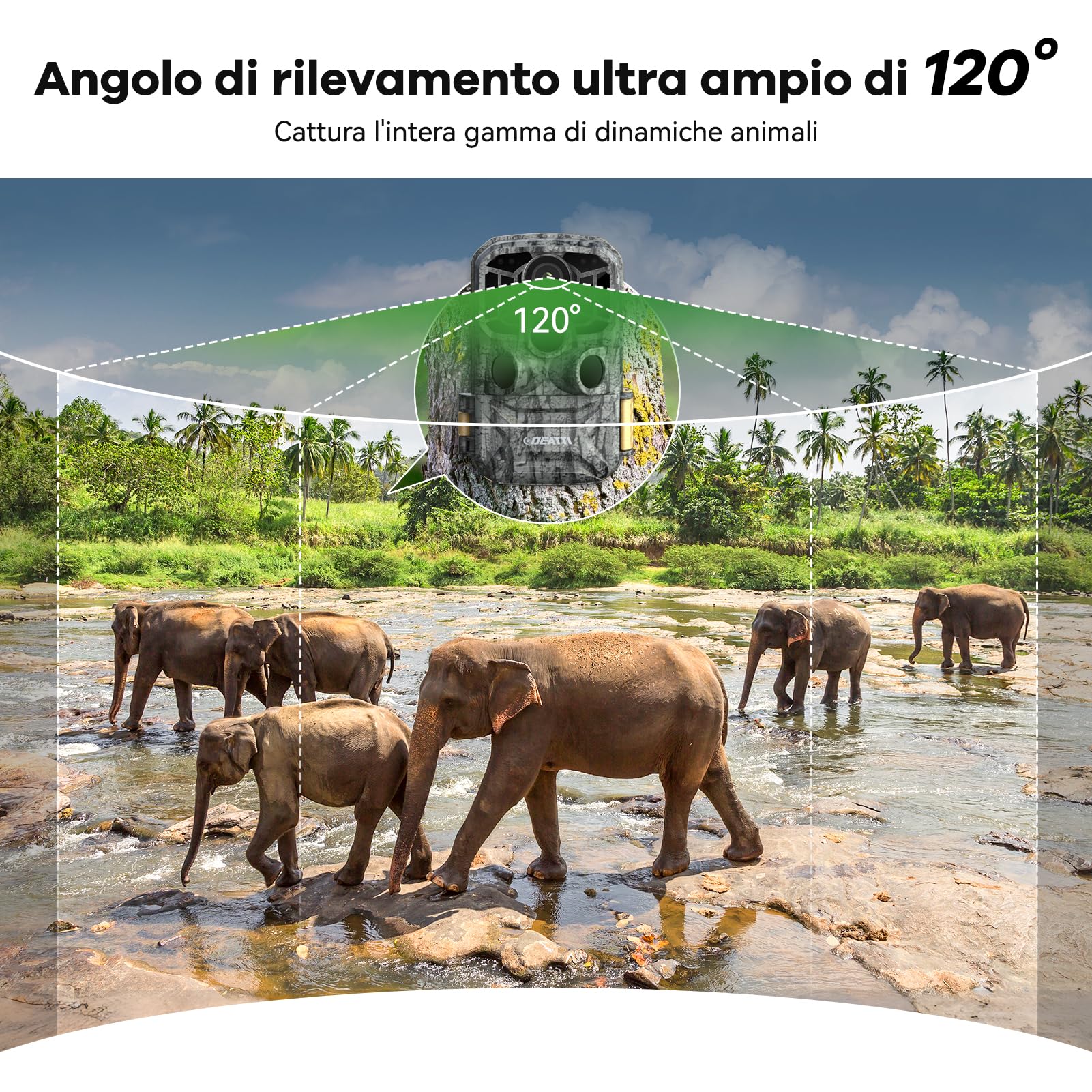 DEATTI Fototrappola WIFI 4K 48MP con Scheda SD 32GB e 8 batterie AA Fotocamera Velocità di Trigger 0,1S, Fototrappole Caccia Visione Notturna Impermeabile IP66