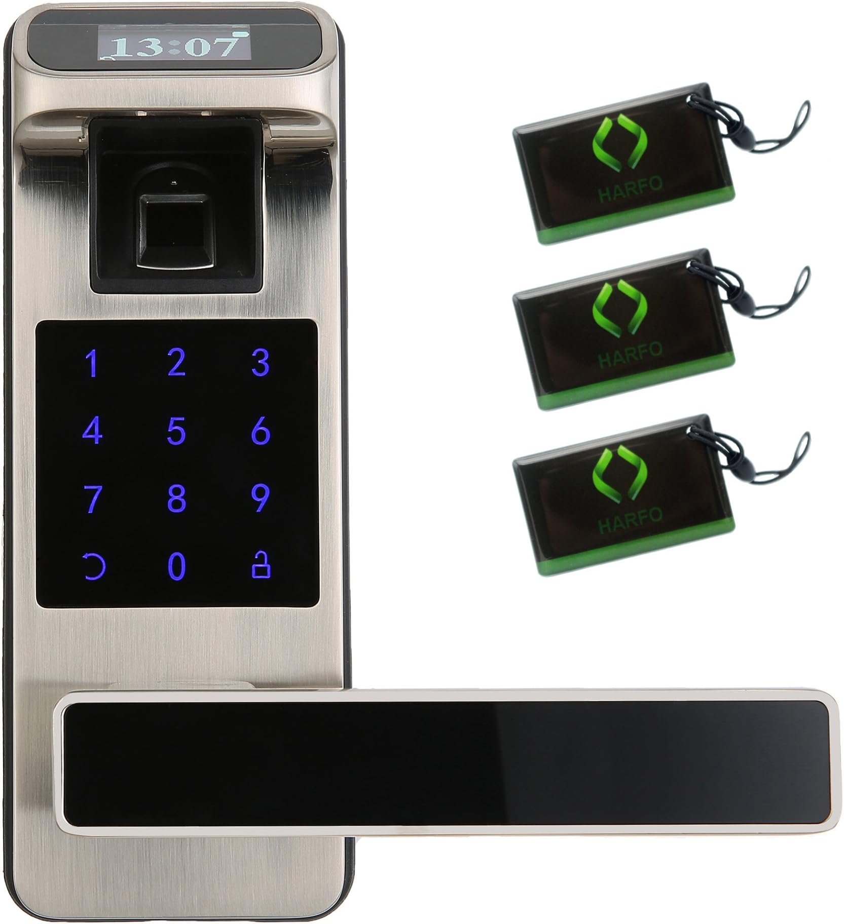 HARFO HL90S Fingerprint Touchscreen Keyless Door Lock with OLED Display(Satin Silver)
