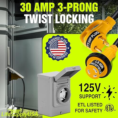 Miniatura 11 de Cable de extensión RV de 50 pies de 50 amperios (14-50P/SS2-50R) con 4 clavijas macho y mango de agarre, hembra con conector de bloqueo giratorio