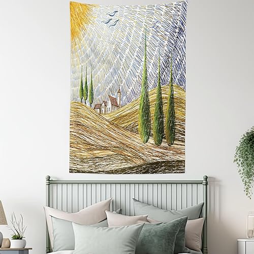 Miniatura 337 de Ambesonne Tapiz gótico, patio con hiedra encantada en la puerta antigua al bosque, colgante de pared ancho para dormitorio, sala de estar, 2-Verde