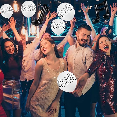 Miniatura 3 de 56 piezas de notas de piano con temática musical, decoraciones de fiesta incluyen 40 notas musicales, globo de látex, 16 globos de aluminio negros