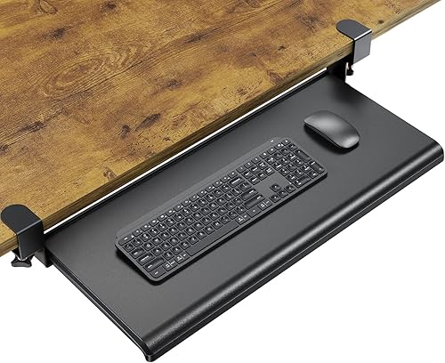 HUANUO Bandeja para teclado debajo del escritorio, bandeja ergonómica grande para teclado con abrazadera en C, bandeja de metal actualizada, bandeja