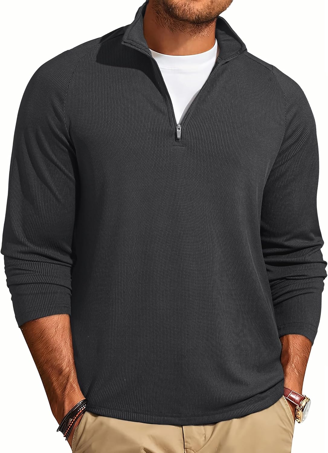 JMIERR Mens Quarter Zip Shirt Ribbed Casual Lightweight Golf T Shirts Long Sleeve Athletic Workout Pullover Muscle Tee