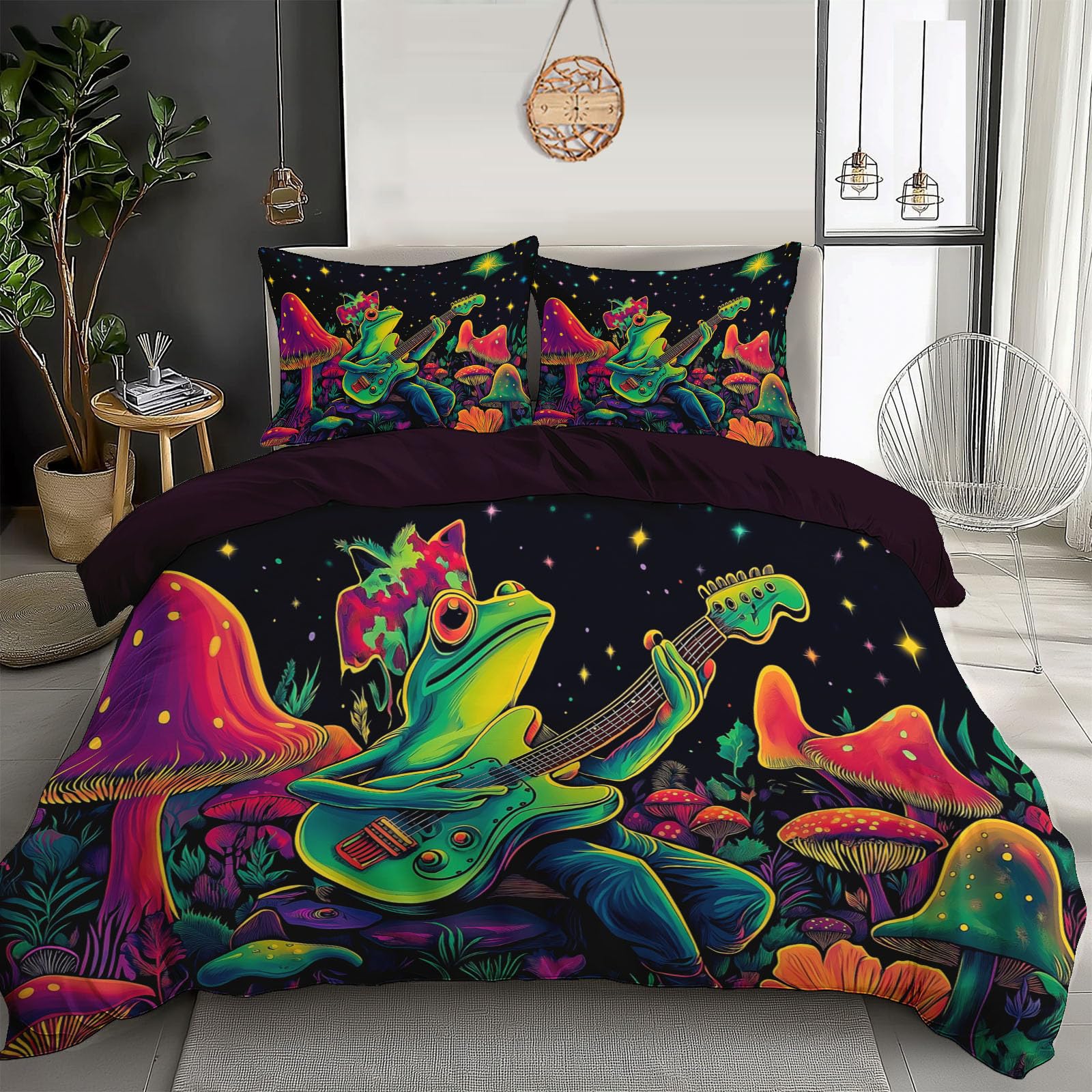 Housse de couette grenouille et champignons en microfibre avec 2 taies