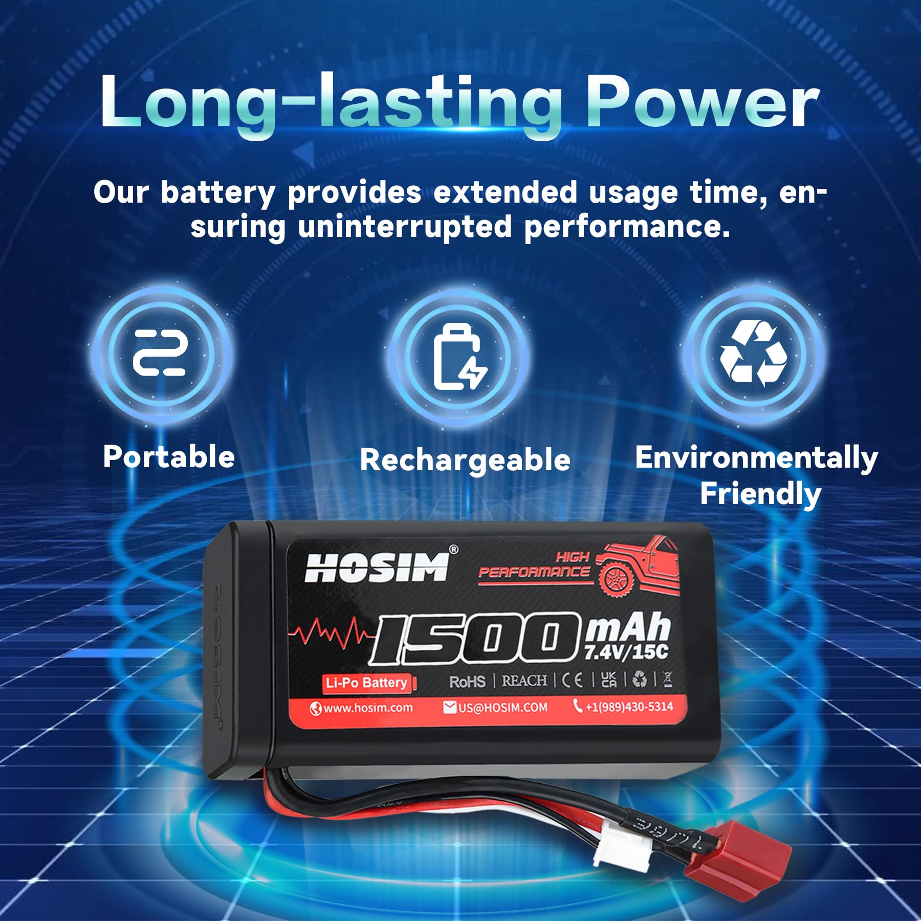 Aazon.co: Hosi 7.4V Lipo Battery 2S 1500Ah 15C Rechargeable Battery