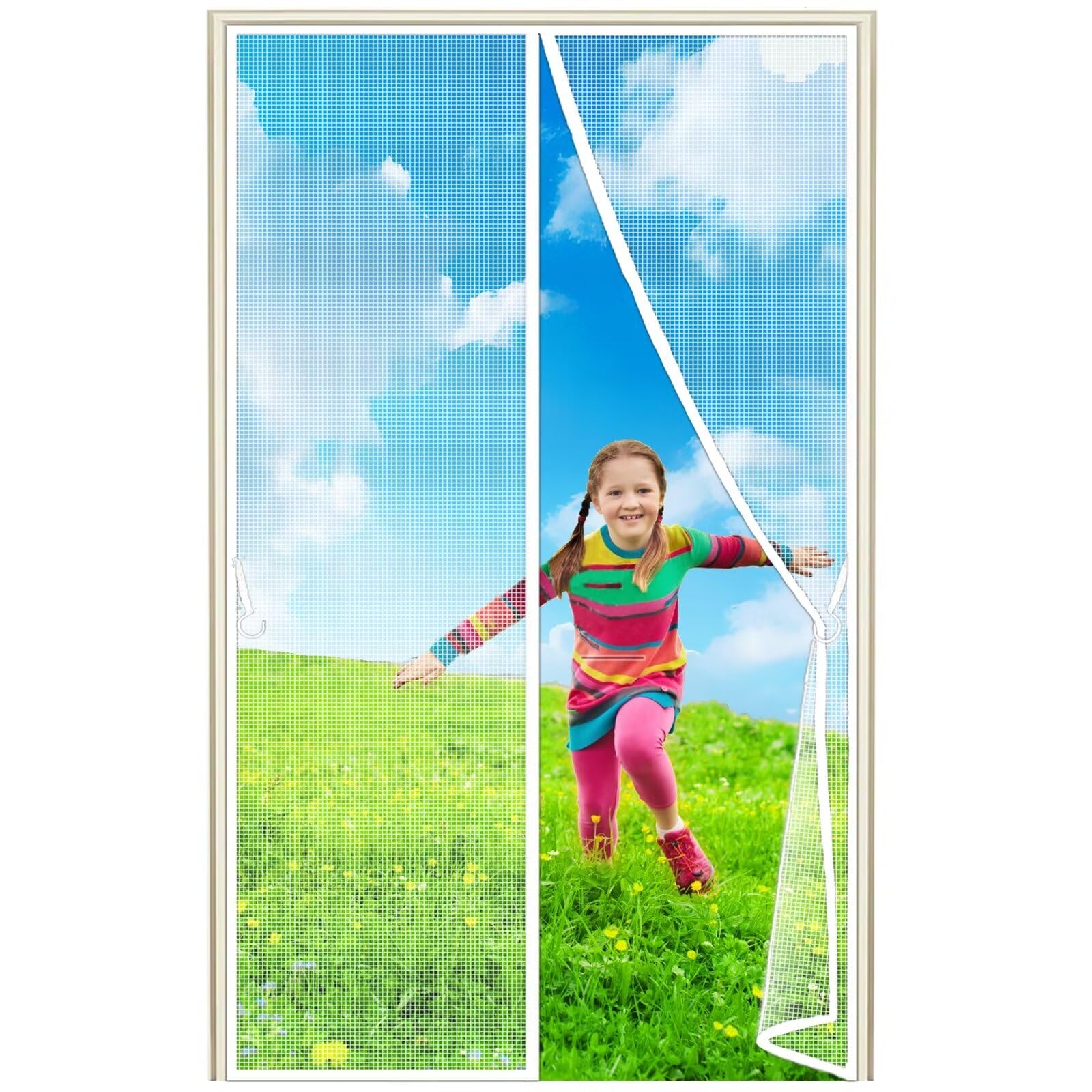 Topzxl White Door Screens For Keeping Out Flies, 140X210cm With Magnets, Bug Mesh Curtain With Magic Tape, Insect Protection Door No Gap, Keep Bugs Out, 1995-Size