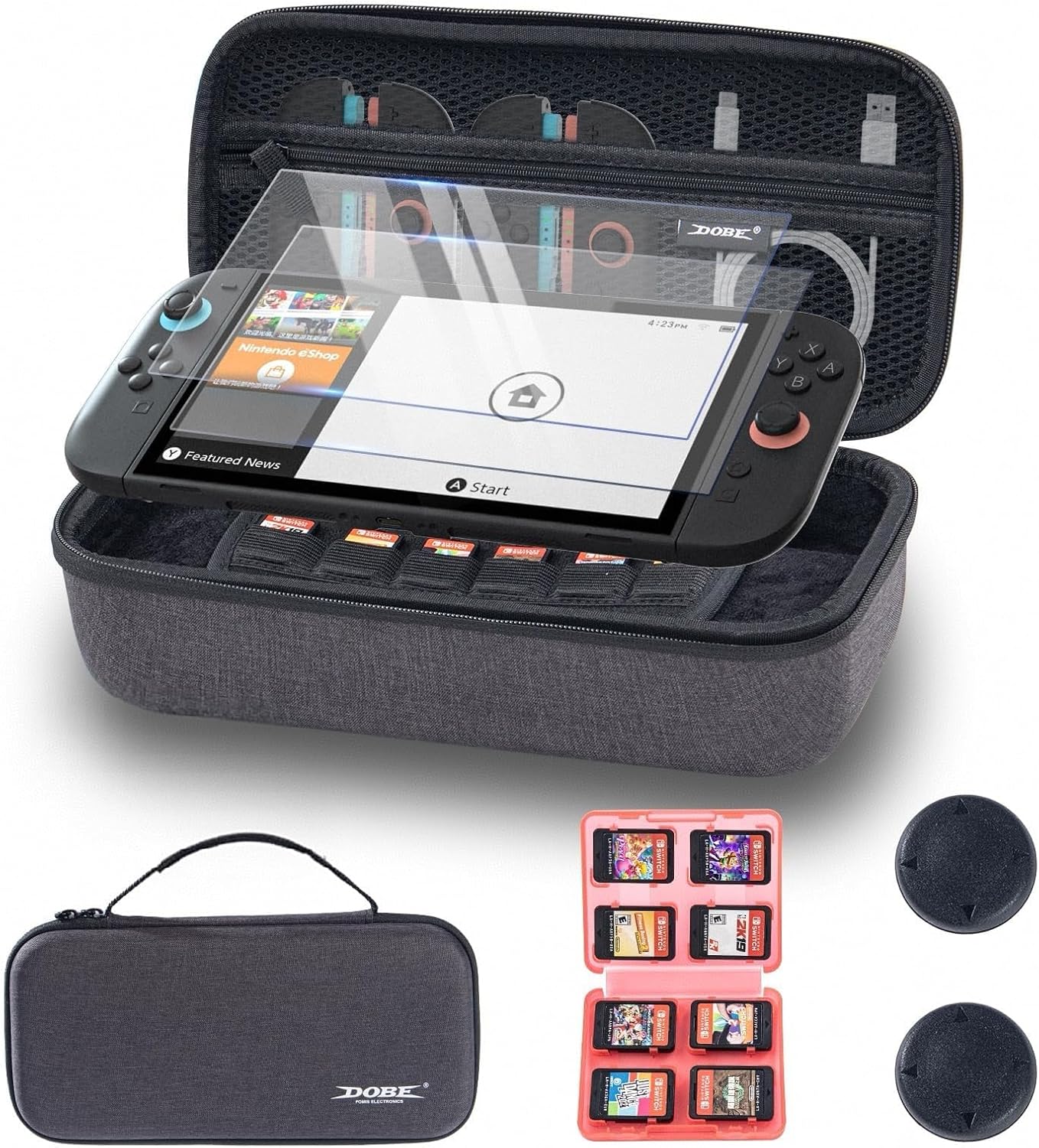 Switch 2 Carrying Case with Screen Protectors & Grip Caps - Hard Shell Travel Case for Switch 2 Console, Games & Accessories - Protective Storage Kit Compatible with Nintendo Switch 2 Accessories 2025