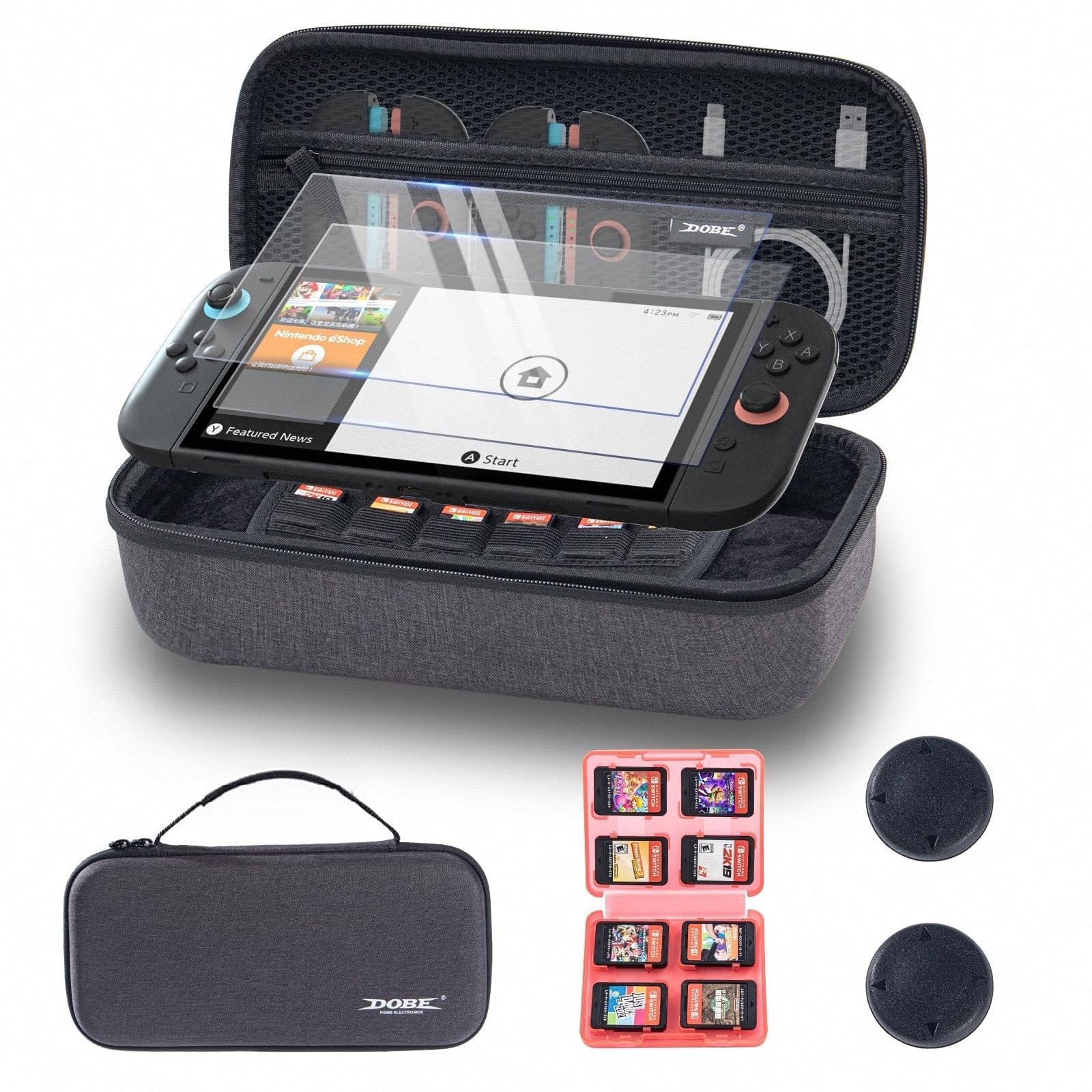 Switch 2 Carrying Case with Screen Protectors & Grip Caps - Hard Shell Travel Case for Switch 2 Console, Games & Accessories - Protective Storage Kit Compatible with Nintendo Switch 2 Accessories 2025