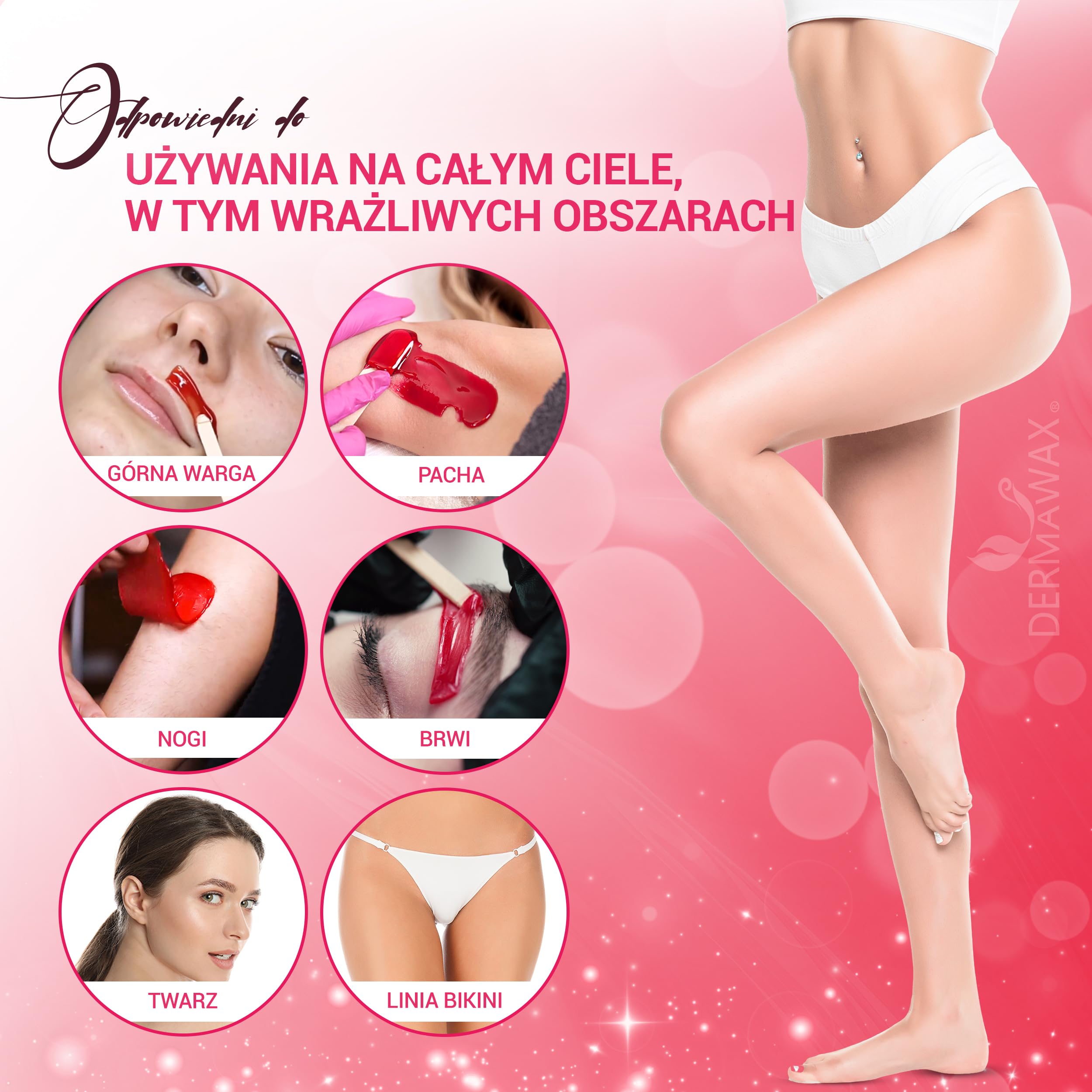 Dermawax Koraliki z wosku różanego, bez pasków do twarzy, bikini, nóg i pachy, koraliki z twardego wosku do skóry wrażliwej i grubych włosów, profesjonalny brazylijski zestaw do woskowania dla