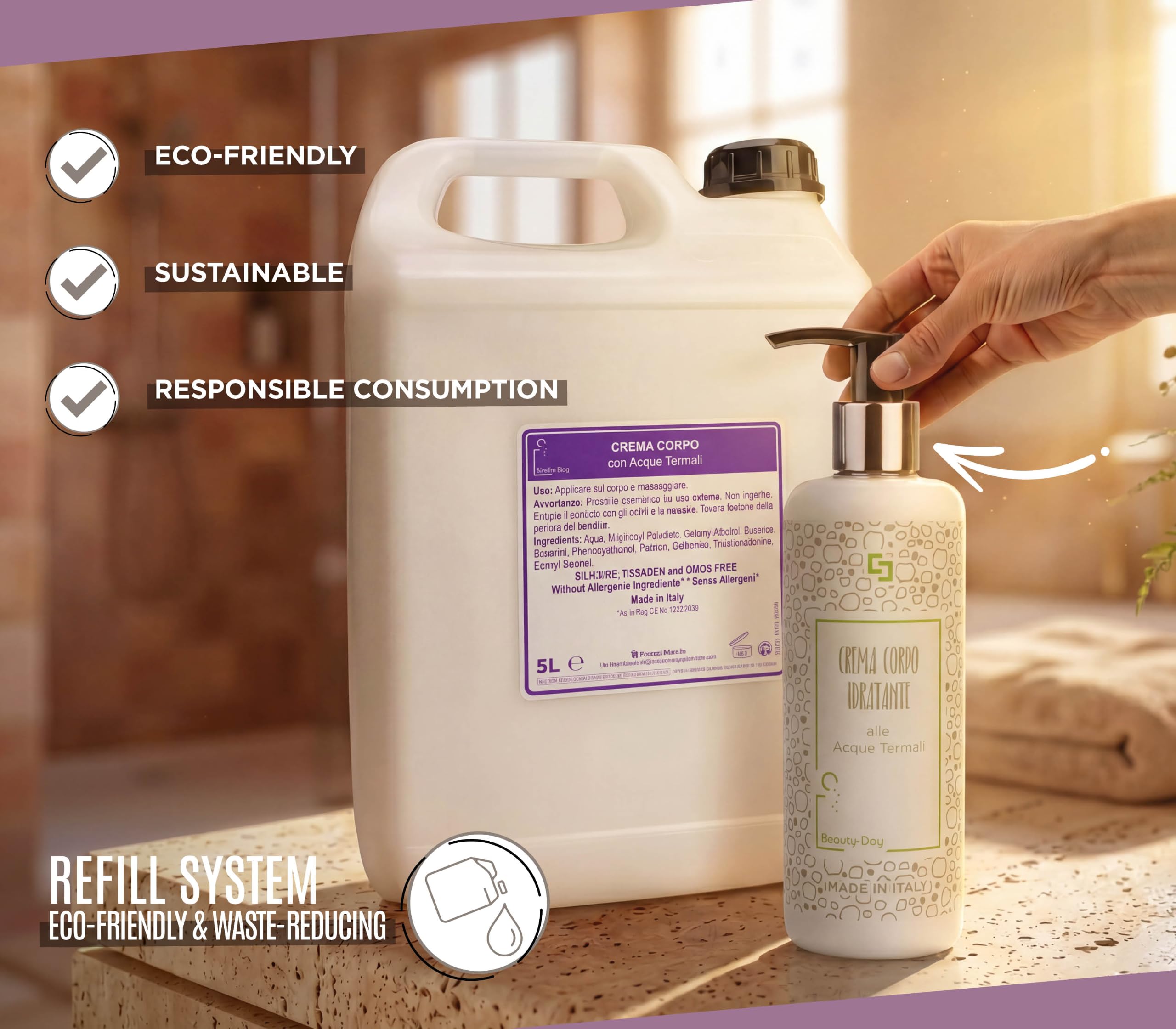 Present-More Beauty-Day Italy Körpercreme 5 l - Körpercreme 1 Stück für Hotels, B & B und Hotels | allergenfreie Körpercreme mit Ylang Ylang Duft (1 Kanister)