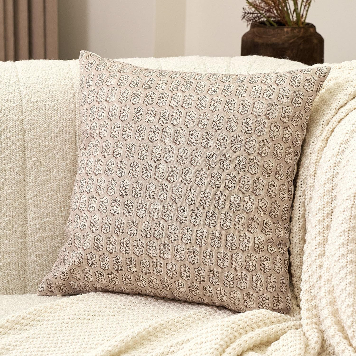 Amor Virisso Floral Pillow Covers 18x18 Couch Pillows for Living Room Farmhouse Neutral Pillow Covers Decorative Throw Pillow Covers Accent Sofa Pillows 1PC, Cloud Cream