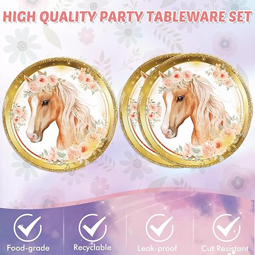 Miniatura 3 de 41 piezas de suministros para fiesta de cumpleaños de caballo, decoración de fiesta de vaquera, vajilla de 20 platos y 20 servilletas, 1 mantel para