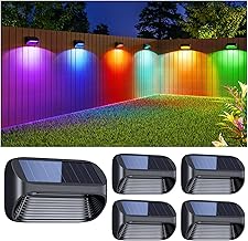 BUCASA Solar Fence Lights, 4 Pack Solar Lights Outdoor Garden Fence with White Light and Multi-Color Light, 8 Modes Outdoor Light Waterproof for Garden Ornaments Outdoor, Step, Fence, Yard