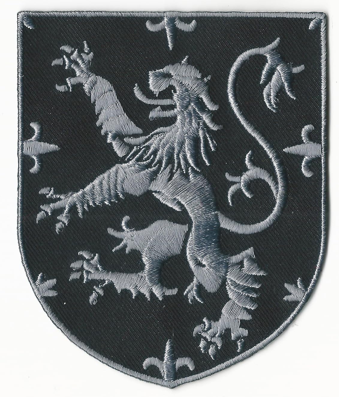 VEGASBEE® Lion Rampant Scottish Coat of Arms Scotland Shield Scots Crest Heritage Embroidered Iron-On Patch Premium Embroidery USA 4" H Medium Size (Black-Grey)