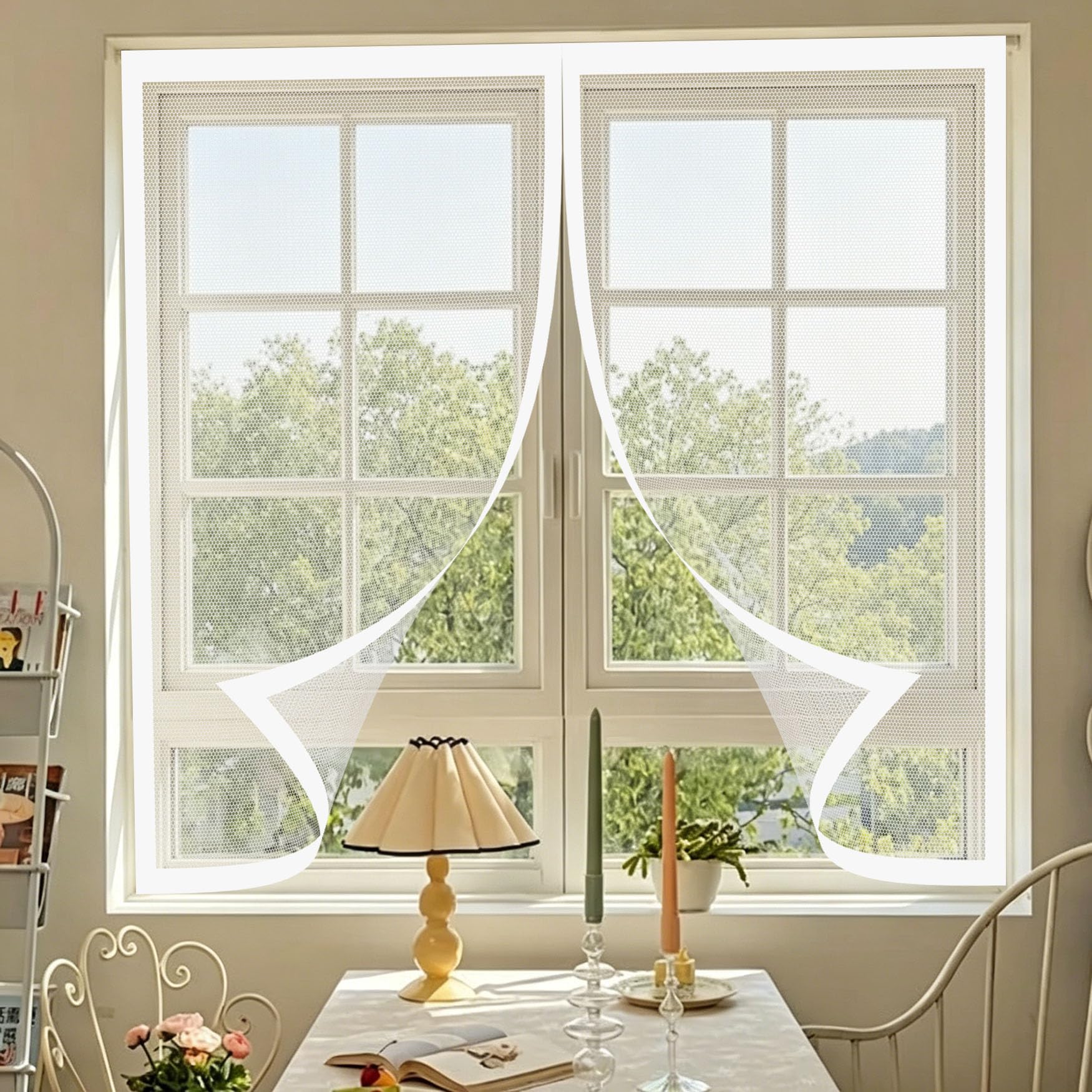 Yanhong White Magnetic Door Curtain 112 X 139 Cm Anti-Tearing Mosquito Door Net Keep Fly Bug Out With Powerful Magnets Fly Screen Magnetic For Living Room, Bedroom, Patio,