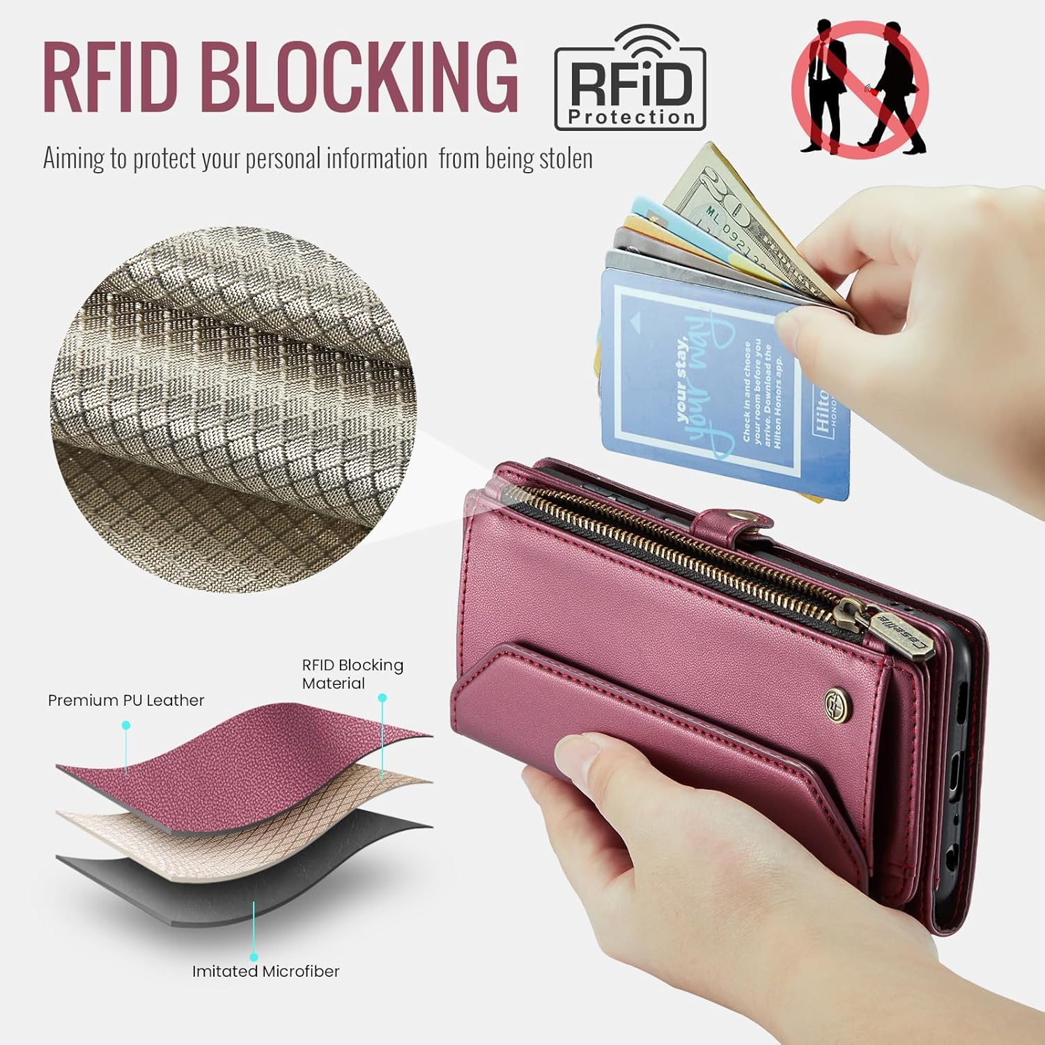 for Samsung Galaxy A32 Wallet Case with RFID Protection, Card Slots, Kickstand, Detachable Strap – Shockproof PU Leather Flip Crossbody Phone Cover Galaxy A32 5G, Burgundy