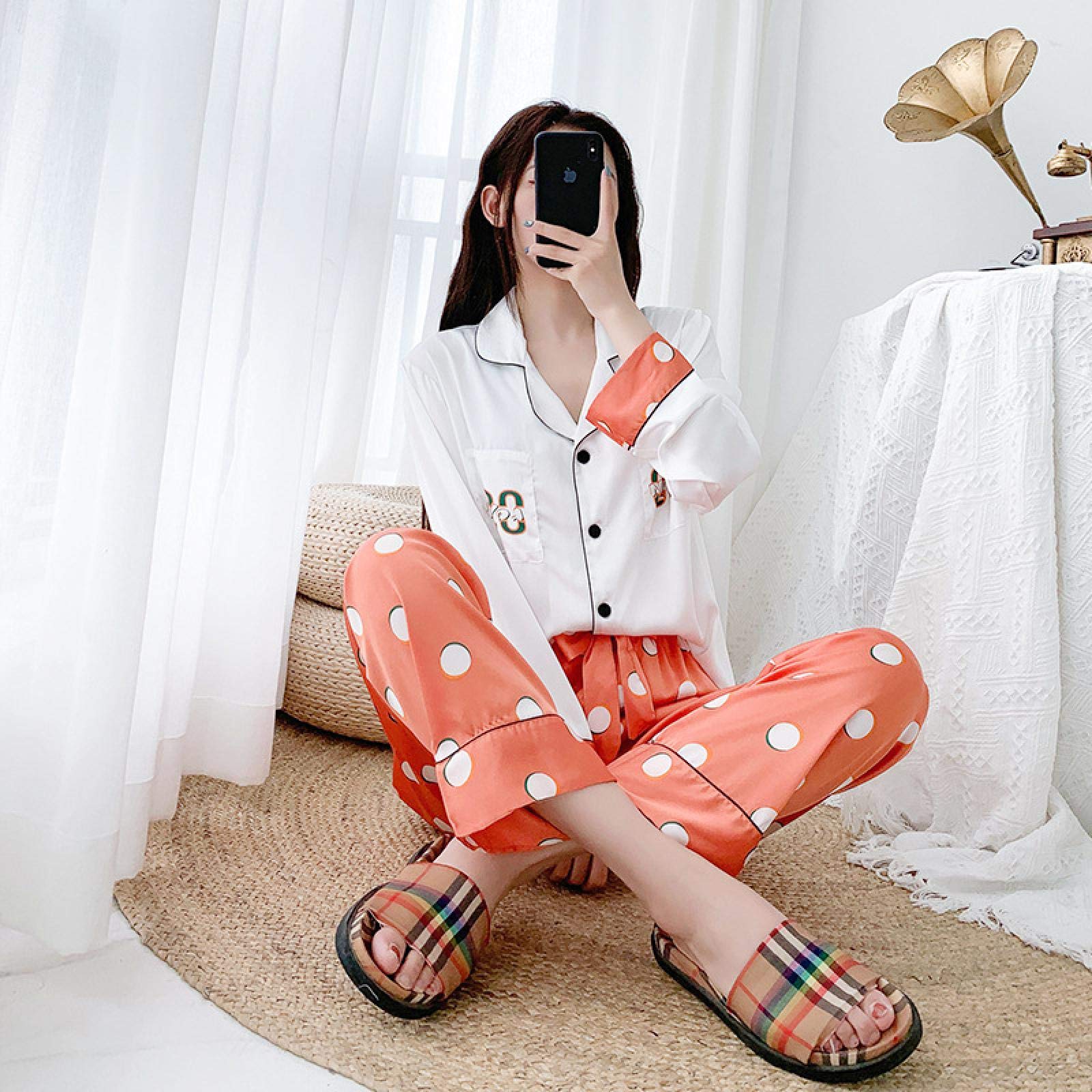 Pyjamas en satin de soie pour femme avec ensemble chic à manches longues imprimé