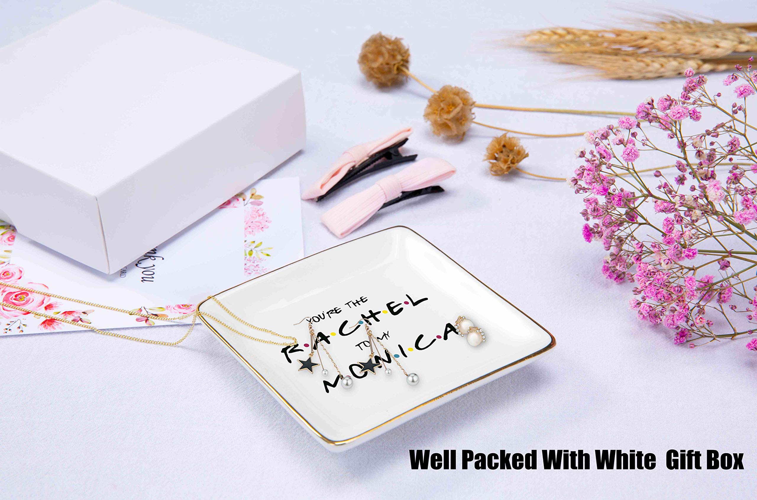 The One Where Friends – You are The Rachel to My Monica – Soporte de cerámica para joyas, bandeja para anillos y baratijas – Regalo de amistad a larga distancia para ella, regalo de cumpleaños de