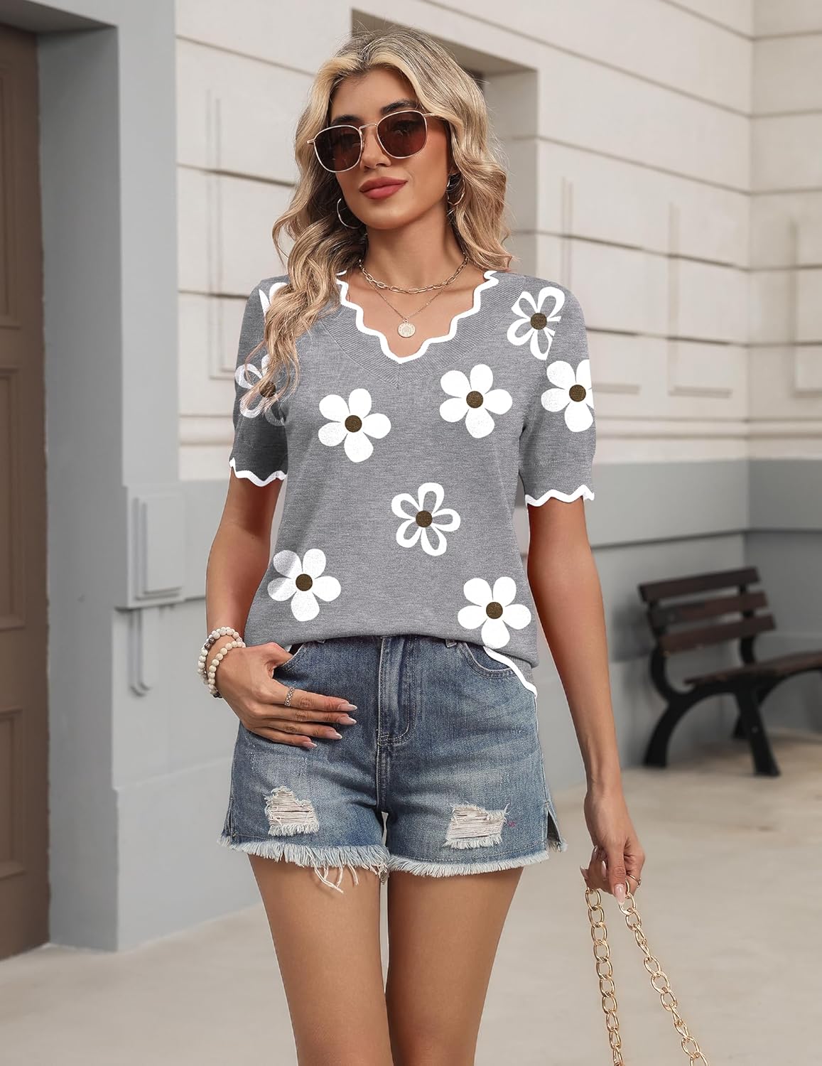 Zeagoo Women's Short Sleeve Sweater 2026 Spring Summer V Neck Lightweight Tops Dressy Blouses Business Casual Outfits - Image 5