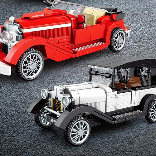 Miniatura 6 de SOLEILHOME Juego de bloques de construcción de automóviles de modelo antiguo clásico, ladrillos de camión coleccionista vintage, compatible con