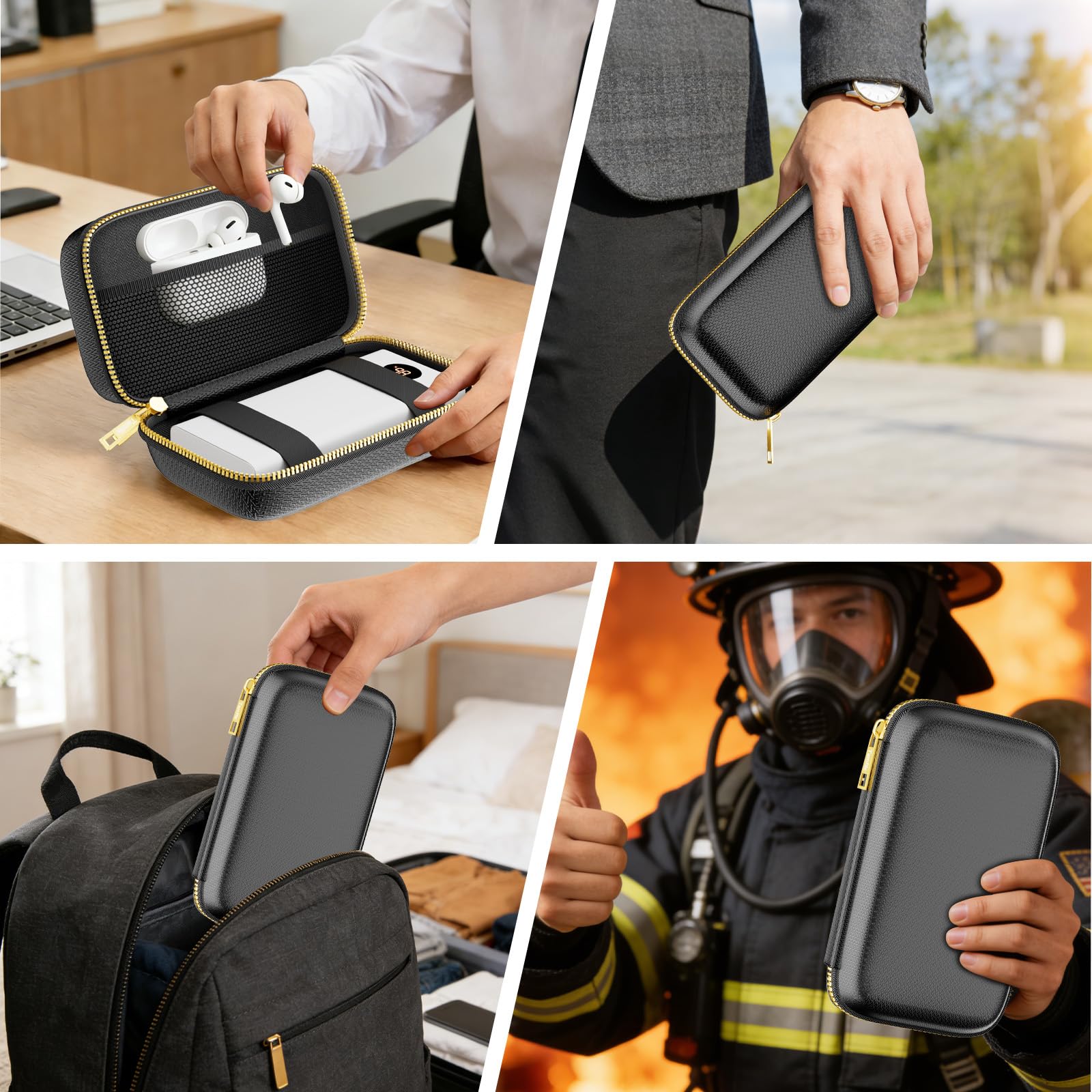 Tamfile Feuerfeste Box für Powerbank, Robuste EVA-Powerbank-Tasche, Schwarz | Feuerfestem Reißverschluss, Tragbare, Explosionsgeschützte, Aufbewahrungsmöglichkeit für Ladegeräte und Festplatte