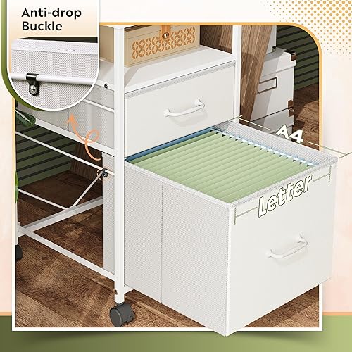 Miniatura 4 de DEVAISE Archivador vertical de tela de 2 cajones, soporte de impresora rodante, blanco