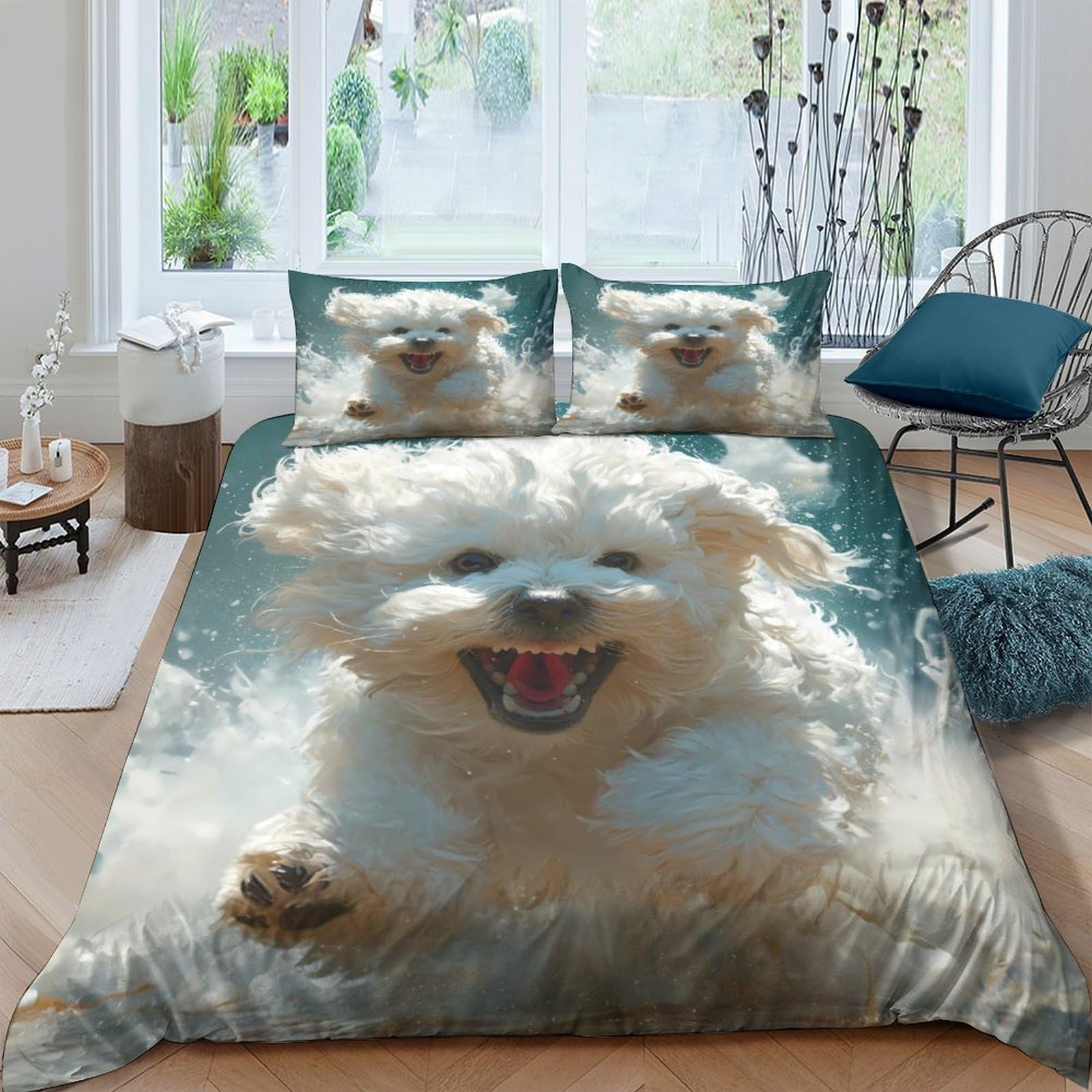 Ctjqhvkz Style-8 3D Printed Fluffy Puppy Fitted Sheet Microfiber Non Slip Bed Cover Cute Dog Pattern For Bedroom Guest Room Decor Single（135X200cm）