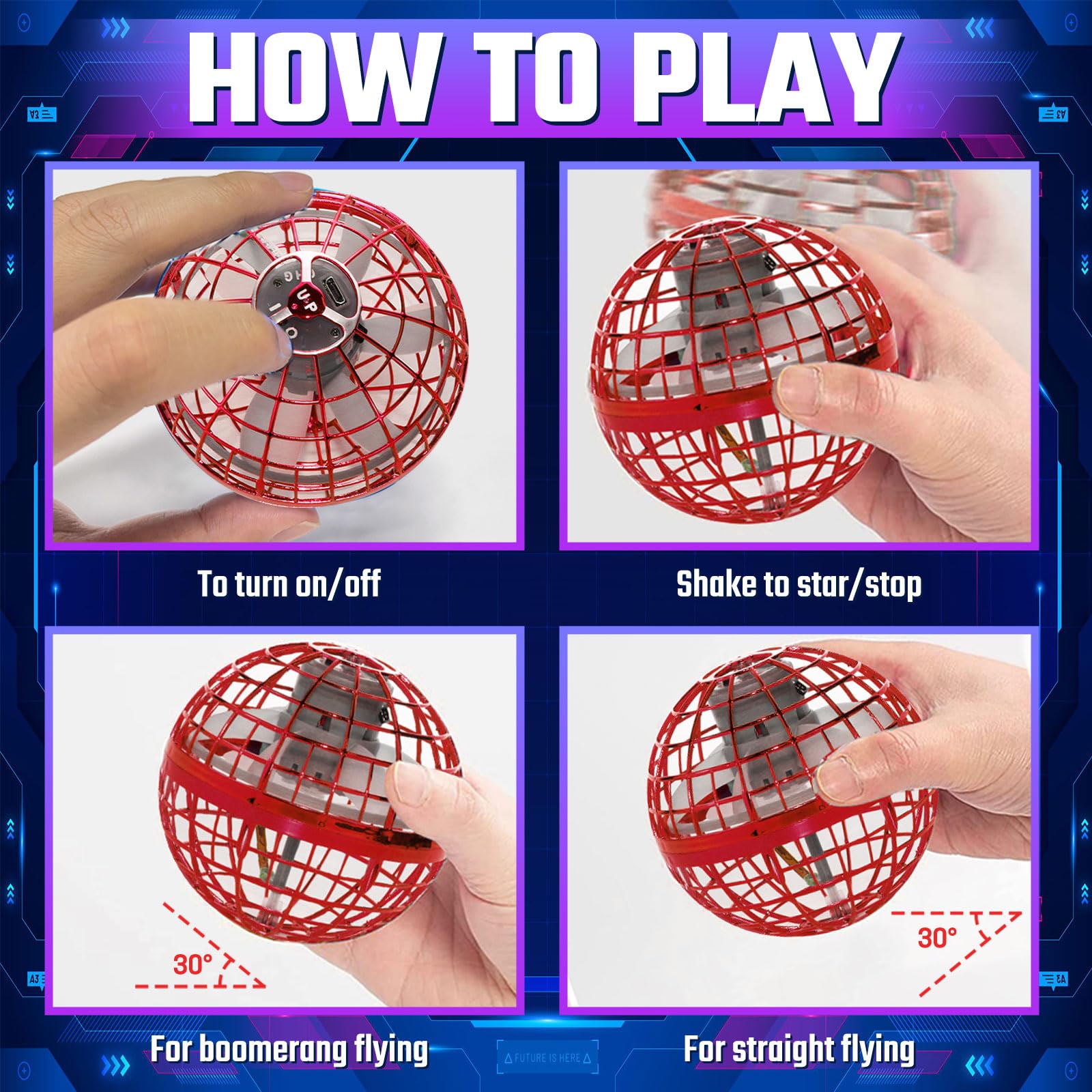 Sosuy 2025 Fliegender Ball Spielzeug FüR Junge, Hover Flying Rotierender Schwebeball Magischer Boomerang Spinner Mini Drohne Ball Weihnachts Geschenke FüR Jungen Kinder üBer MäDchen 6 7 8 9 10+