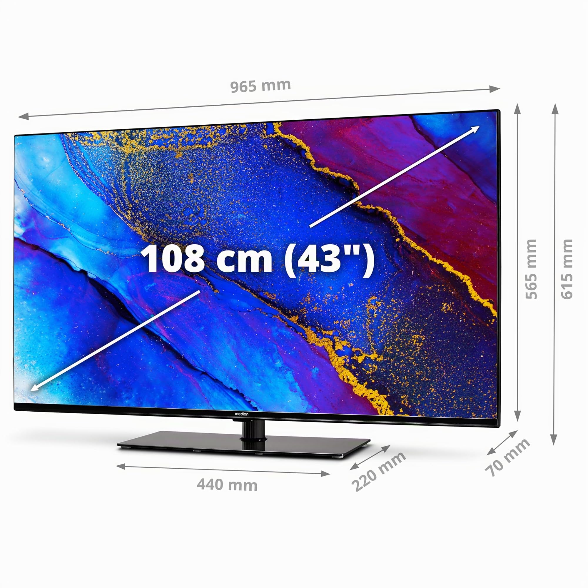 MEDION X14370 (MD 30706) 108 cm (43 Zoll) Fernseher (Smart TV, 4K Ultra HD, Dolby Vision HDR, Dolby Atmos, Netflix, Prime Video, MEMC, Micro Dimming, Bluetooth, PVR)