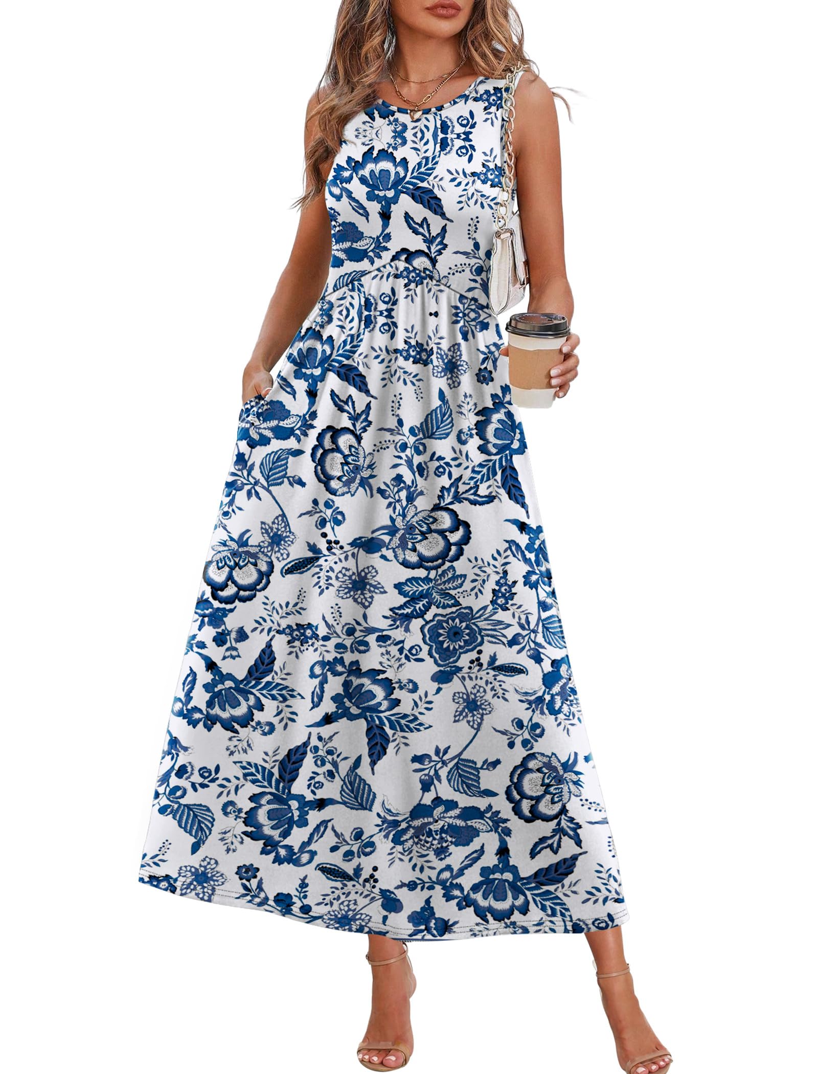 WIHOLL Summer Dresses Babydoll Maxi Dress Empire Waist Beach Vacation Sundresses 2026 with Pockets - 3