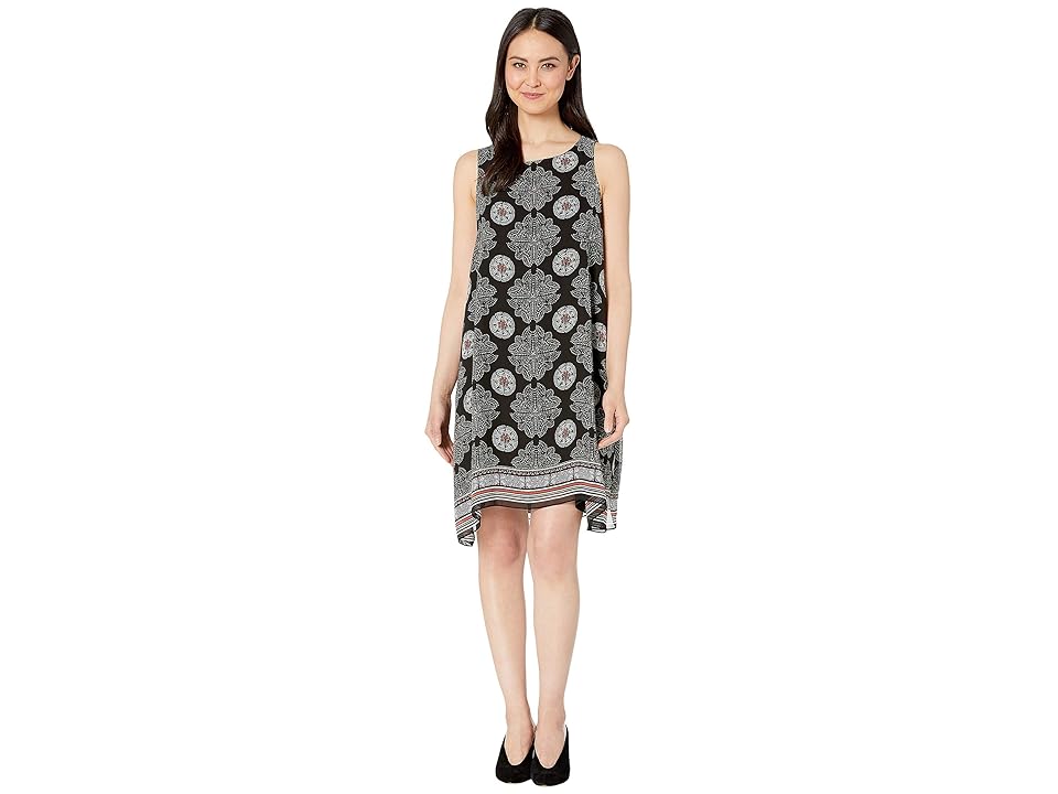 

MAXSTUDIO Printed GGT Trapeze Dress (Black/Sage Med Scarf Panel) Women's Dress