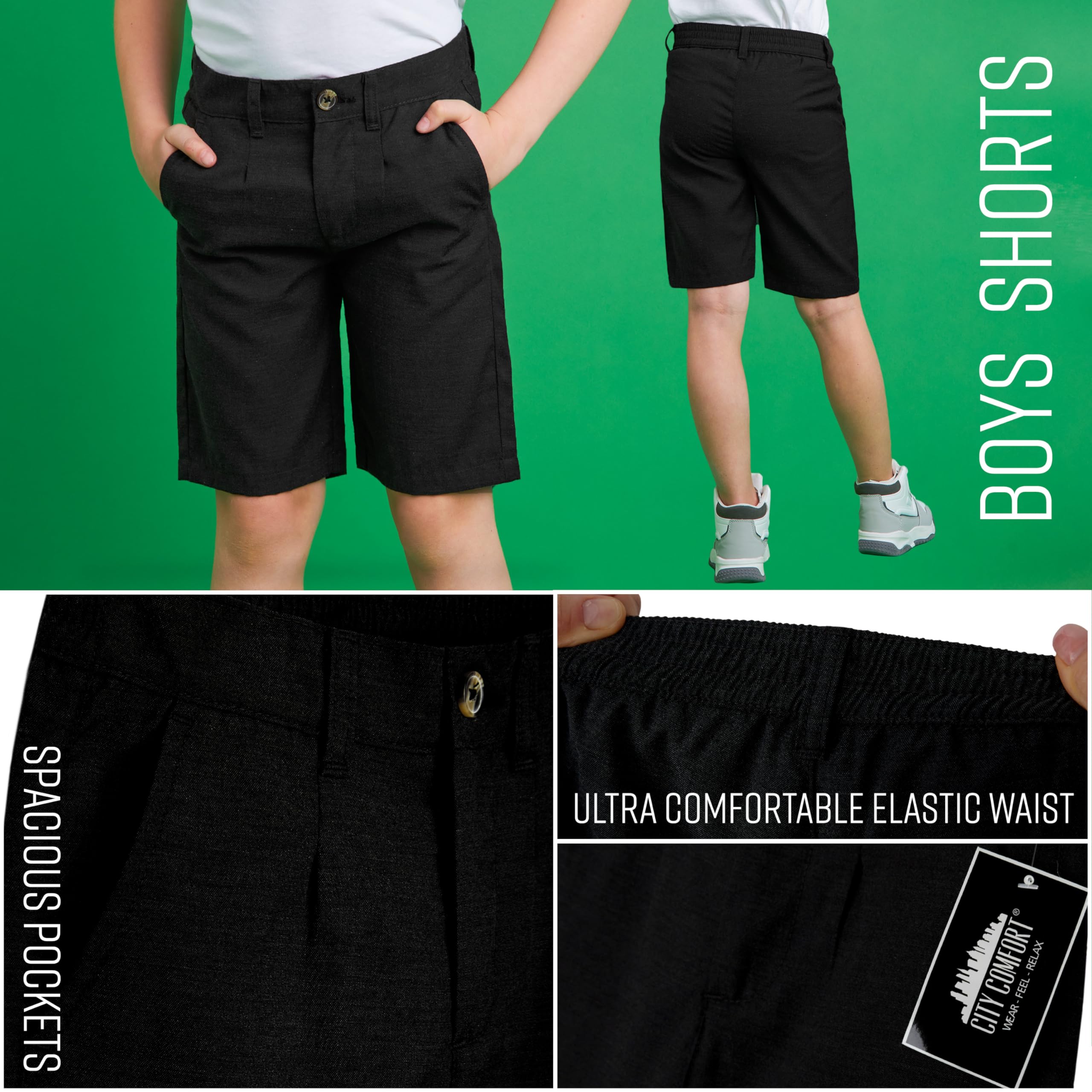 CityComfort Pantalon Corto Chinos para Niños con 2 Bolsillos y Cintura Elástica