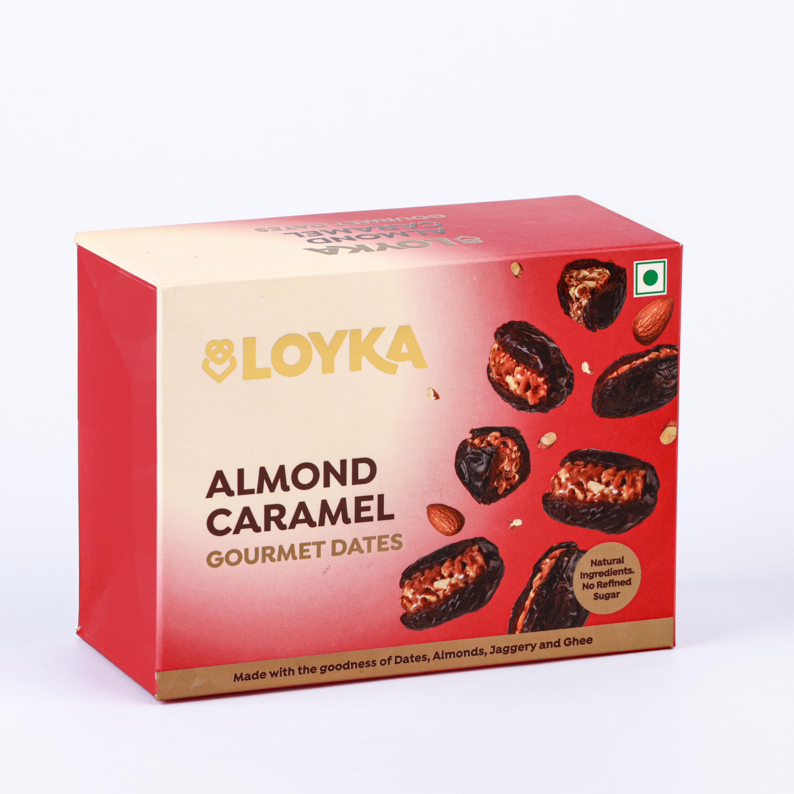 Loyka Caramel Almonds Dates Box - 100 gm box | Crunchy | Gift Hamper| No Refined Sugar Added | Made with Jaggery | Diet friendly | Healthy guilt-free morning/evening snack |Gluten-free