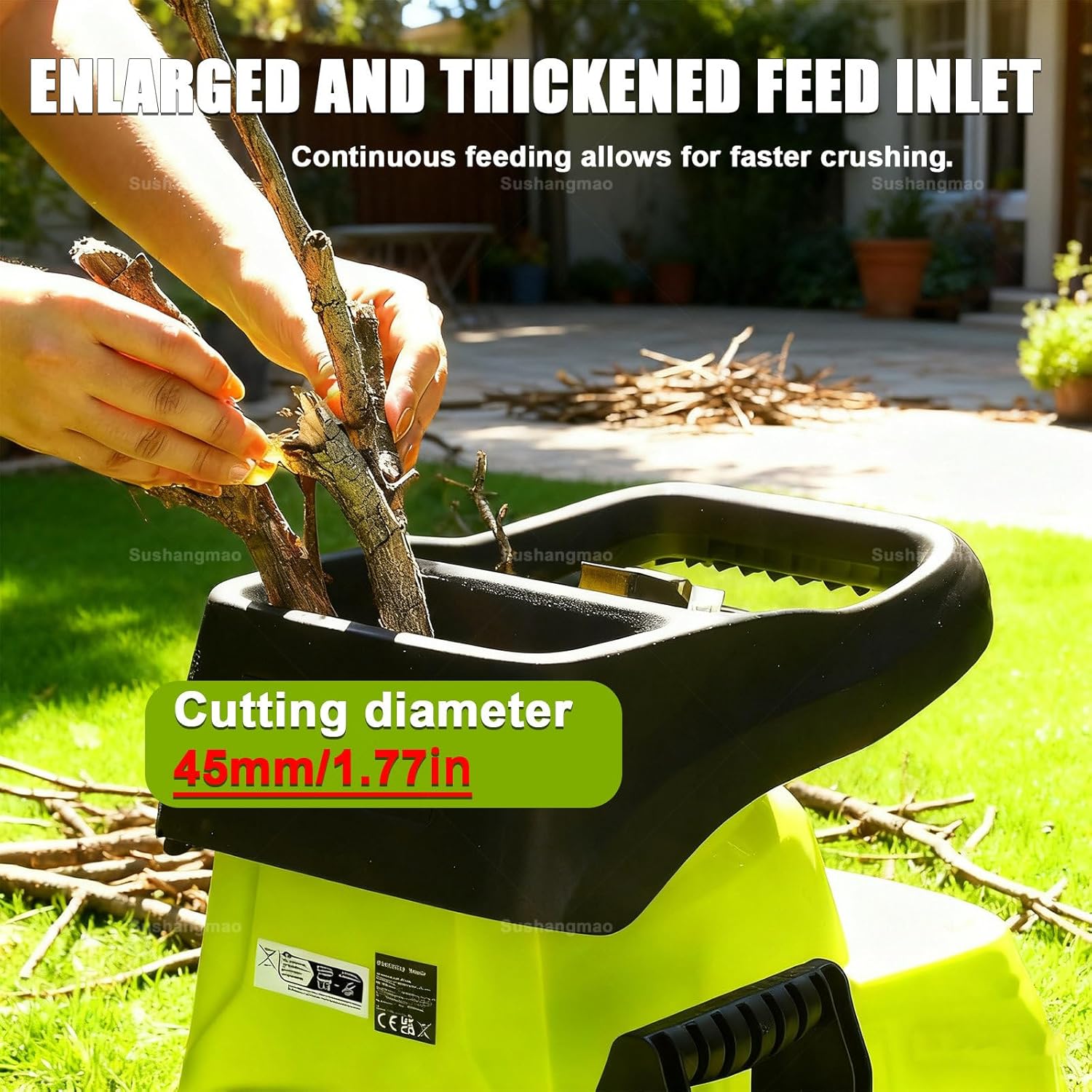 Rapid Shredder 2800w, with 60l Detachable Collection Box, 5000r/Min, for 45mm/1.77" Branches, Wood Chipper, Electric Garden Shredder, with New Hobbing Cutter Head