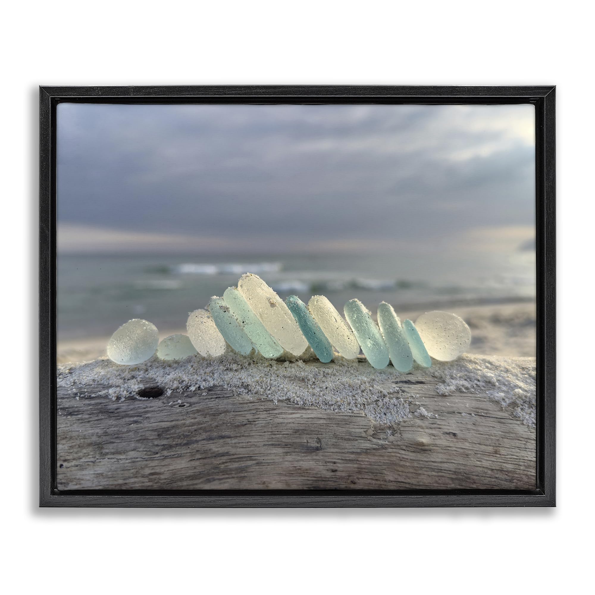 Stupell Industries Jet Black (Matte) 'Sea Glass On Driftwood'| Floating Frame Canvas Art