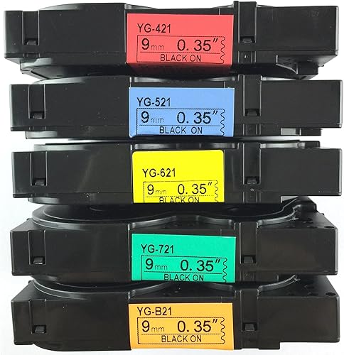 NEOUZA Paquete de 5 cintas de etiquetas laminadas Brother P-Touch TZe TZ de 0.354 in, 38 pulgadas, TZe B21 421 521 621 721 (impresión negra en